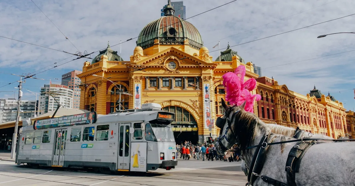 A tram outside Flinders Street Station in Melbourne